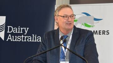 Dairy Farmers Victoria president Mark Billing addresses the inaugural forum. Picture by Andrew Miller 